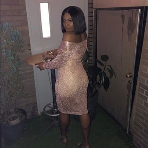 Metallic rose gold midi dress